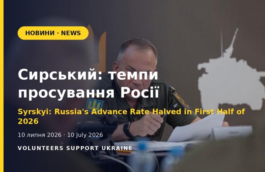 Сирський: темпи просування Росії скоротилися вдвічі за перше півріччя 2026 року