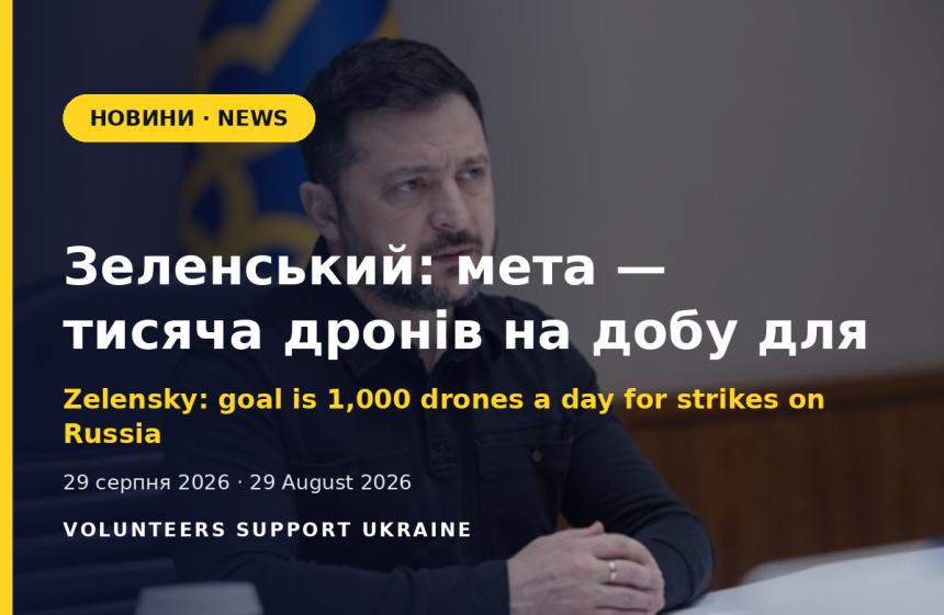 Зеленський: мета — тисяча дронів на добу для ударів по Росії