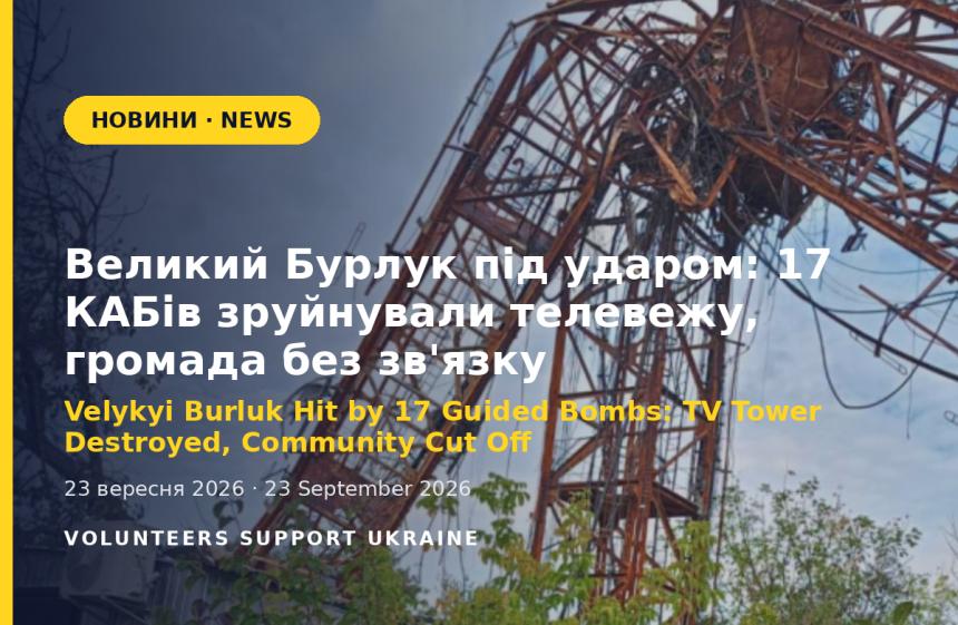 Velykyi Burluk Hit by 17 Guided Bombs: TV Tower Destroyed, Community Cut Off