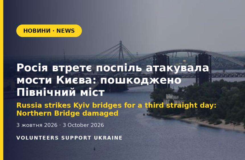 Russia strikes Kyiv bridges for a third straight day: Northern Bridge damaged