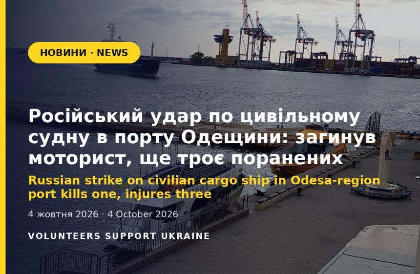 Russian strike on civilian cargo ship in Odesa-region port kills one, injures three