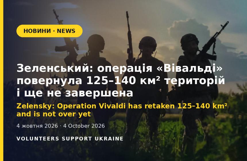 Zelensky: Operation Vivaldi has retaken 125–140 km² and is not over yet
