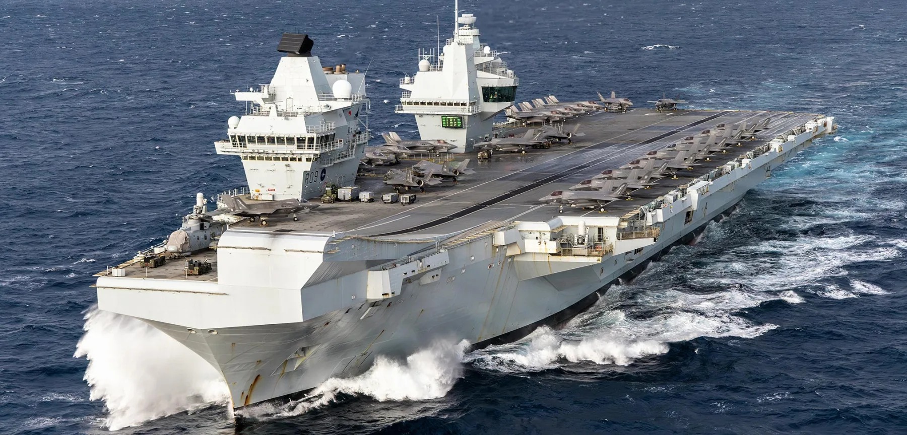 HMS Queen Elizabeth-class aircraft carrier, the type of Royal Navy warship that hosted the meeting