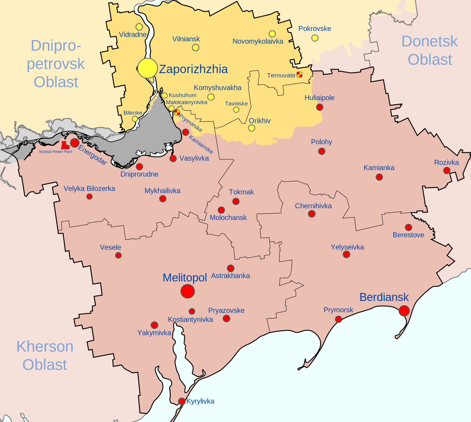 Map of the Zaporizhzhia Oblast frontline