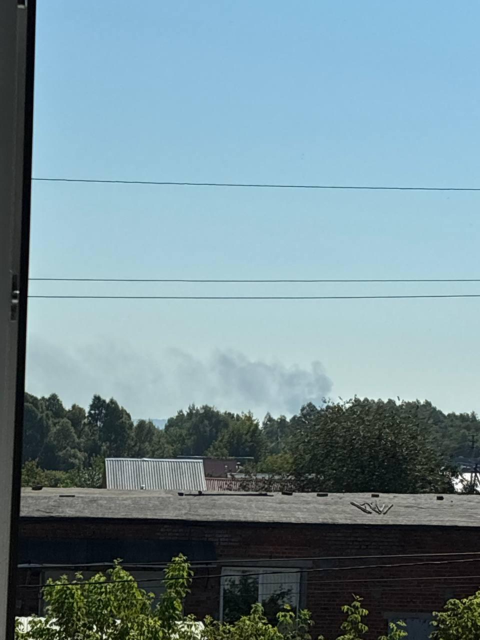 Smoke rising over Udmurtia after the strike on the Prioritet fuel depot