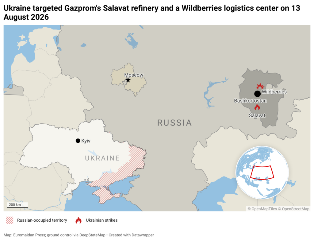 Мапа з локаціями ударів по Салавату та Башкортостану