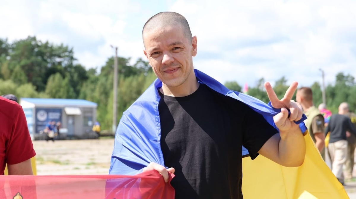 A Ukrainian soldier after his release from captivity
