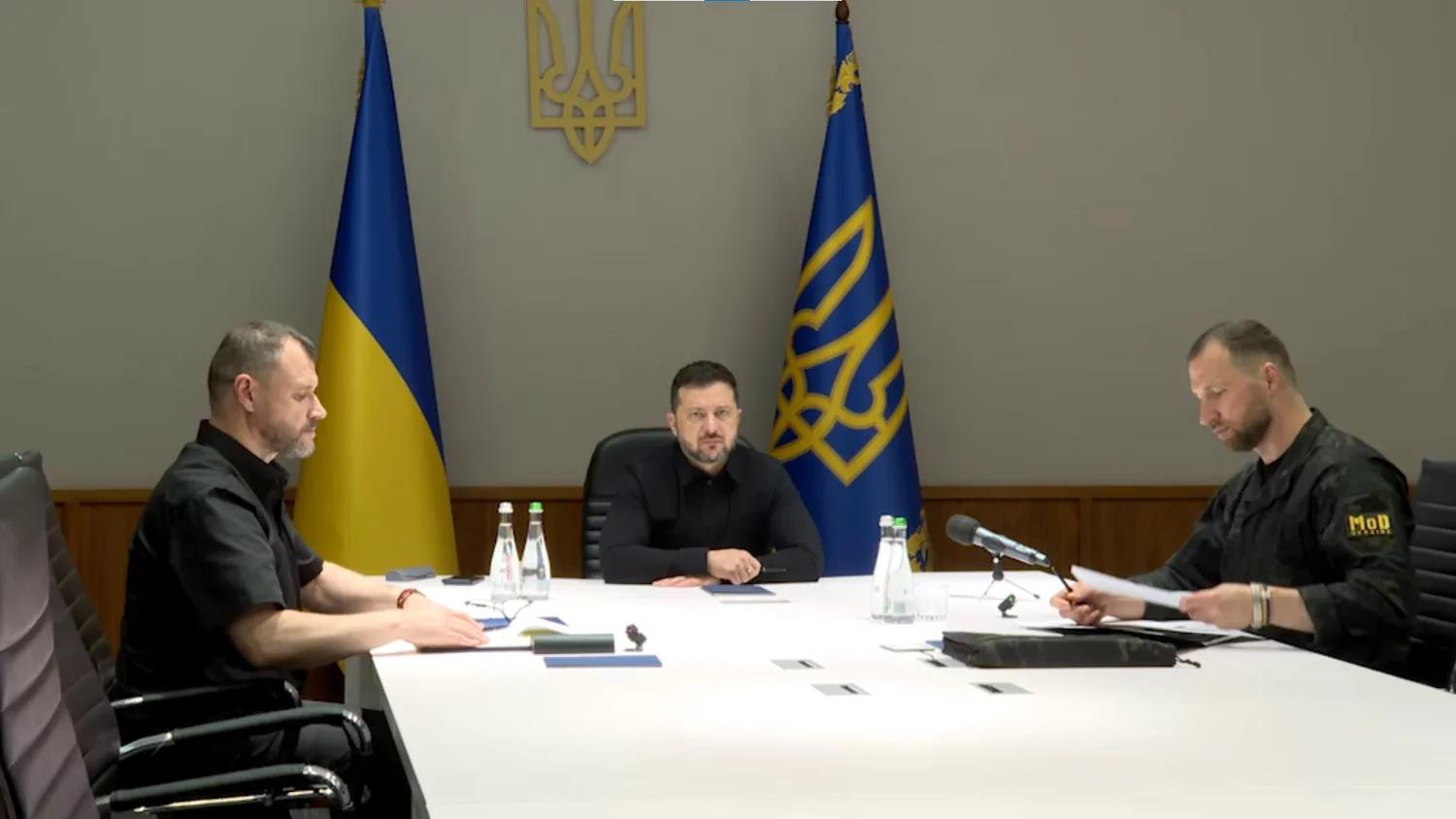 President Zelensky receives a briefing from military and defense officials on the results of the Oleksandrivka direction offensive