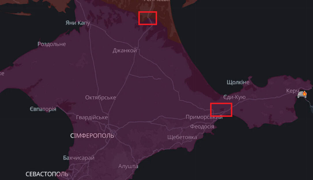 Карта з місцями ударів по мостах поблизу Криму