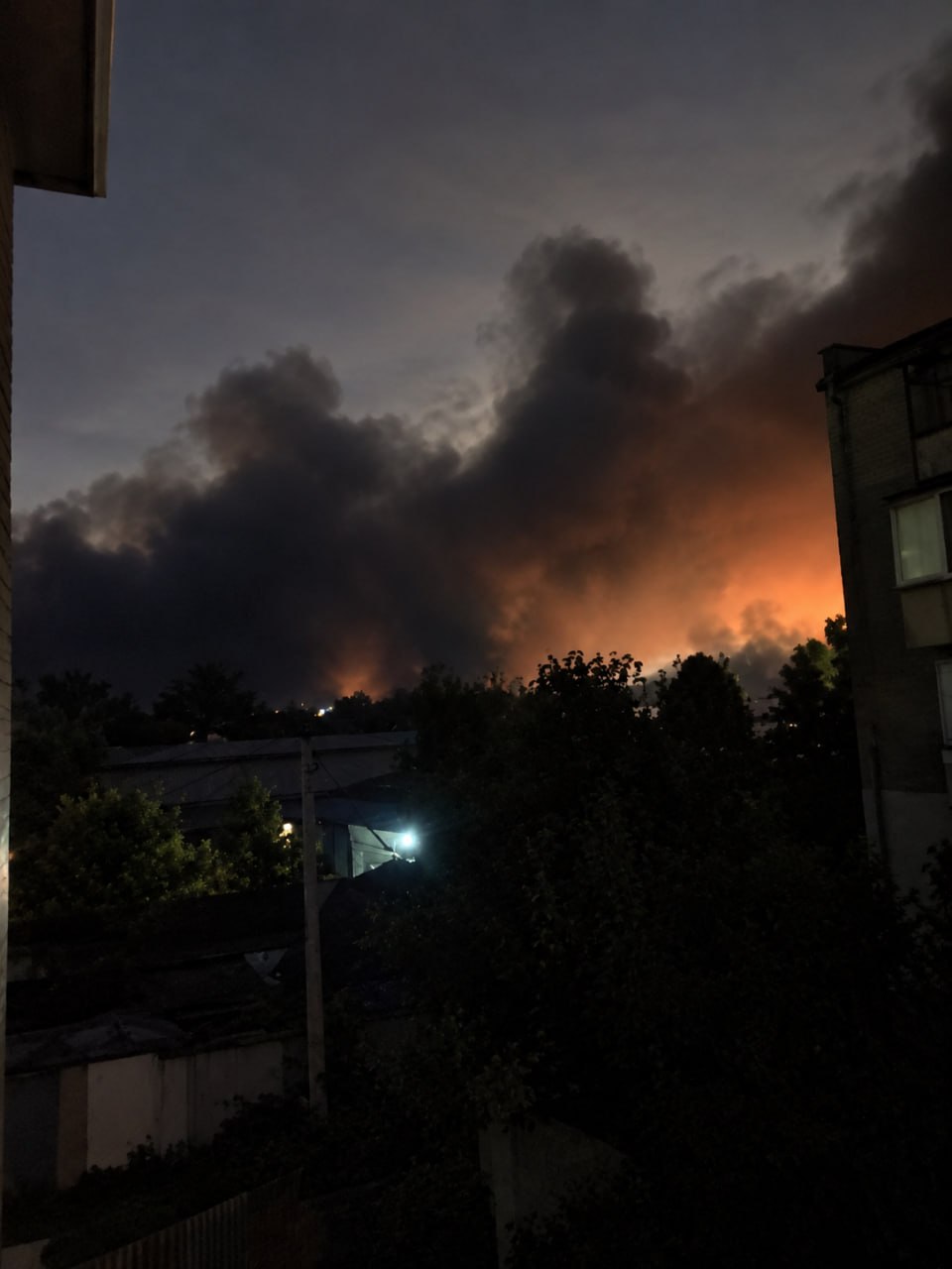 Aftermath of the overnight strike on Dnipro, seen from a distance