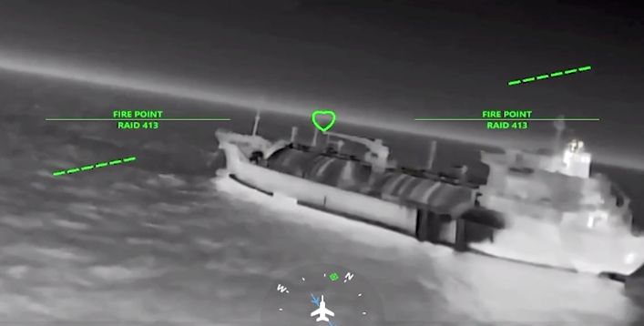 Night thermal footage of another sanctioned tanker targeted in the same campaign