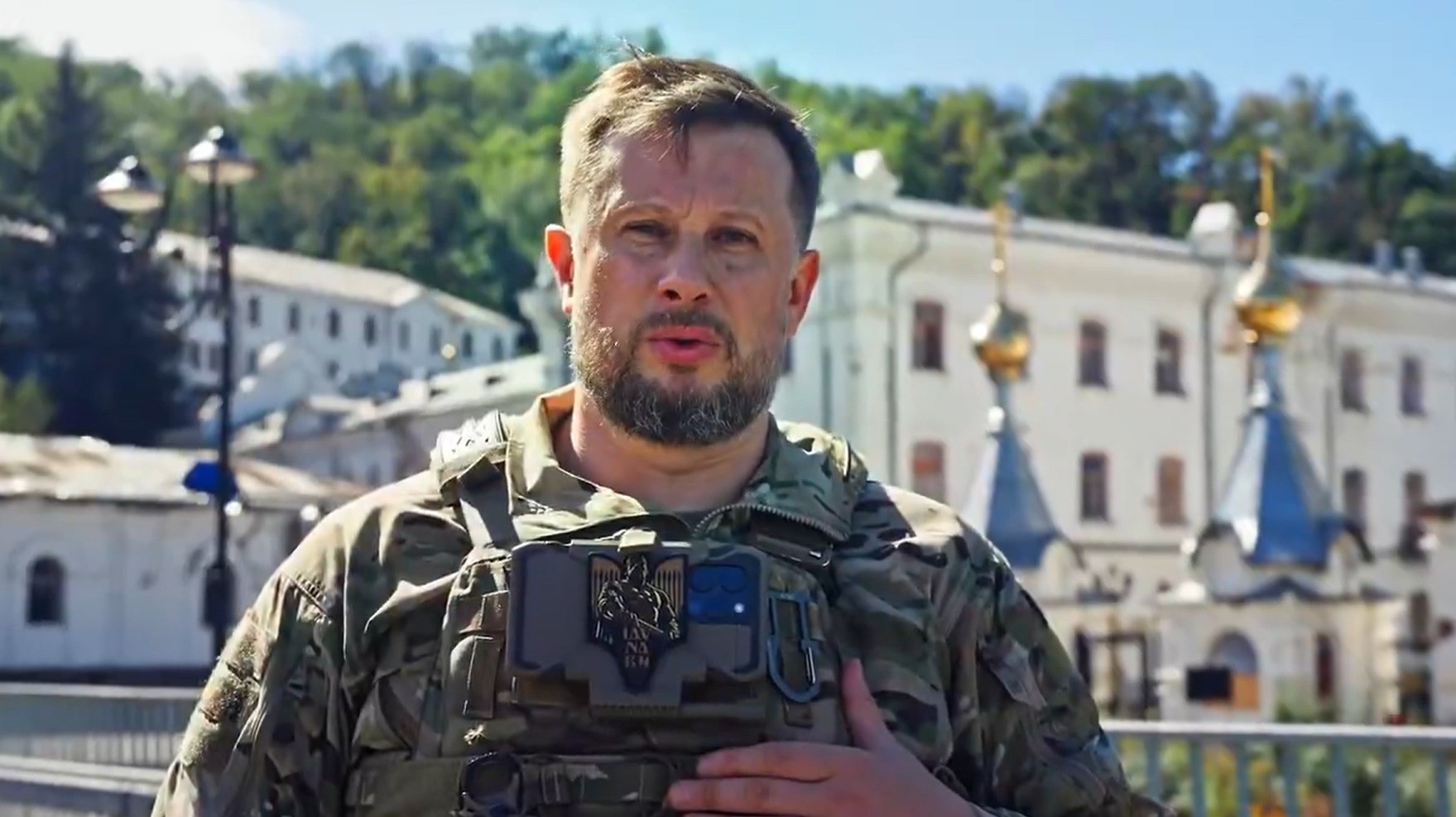 A Ukrainian officer near Sviatohirsk, close to the Lyman sector of the front