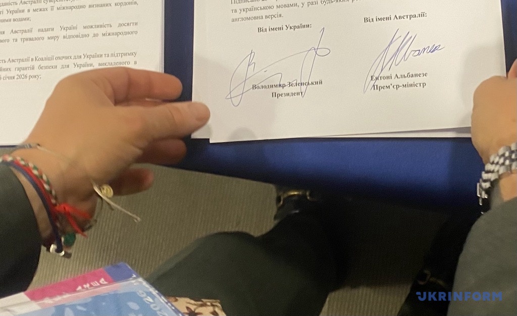 The signed pages of the Australia-Ukraine agreement bearing the signatures of Volodymyr Zelensky and Anthony Albanese