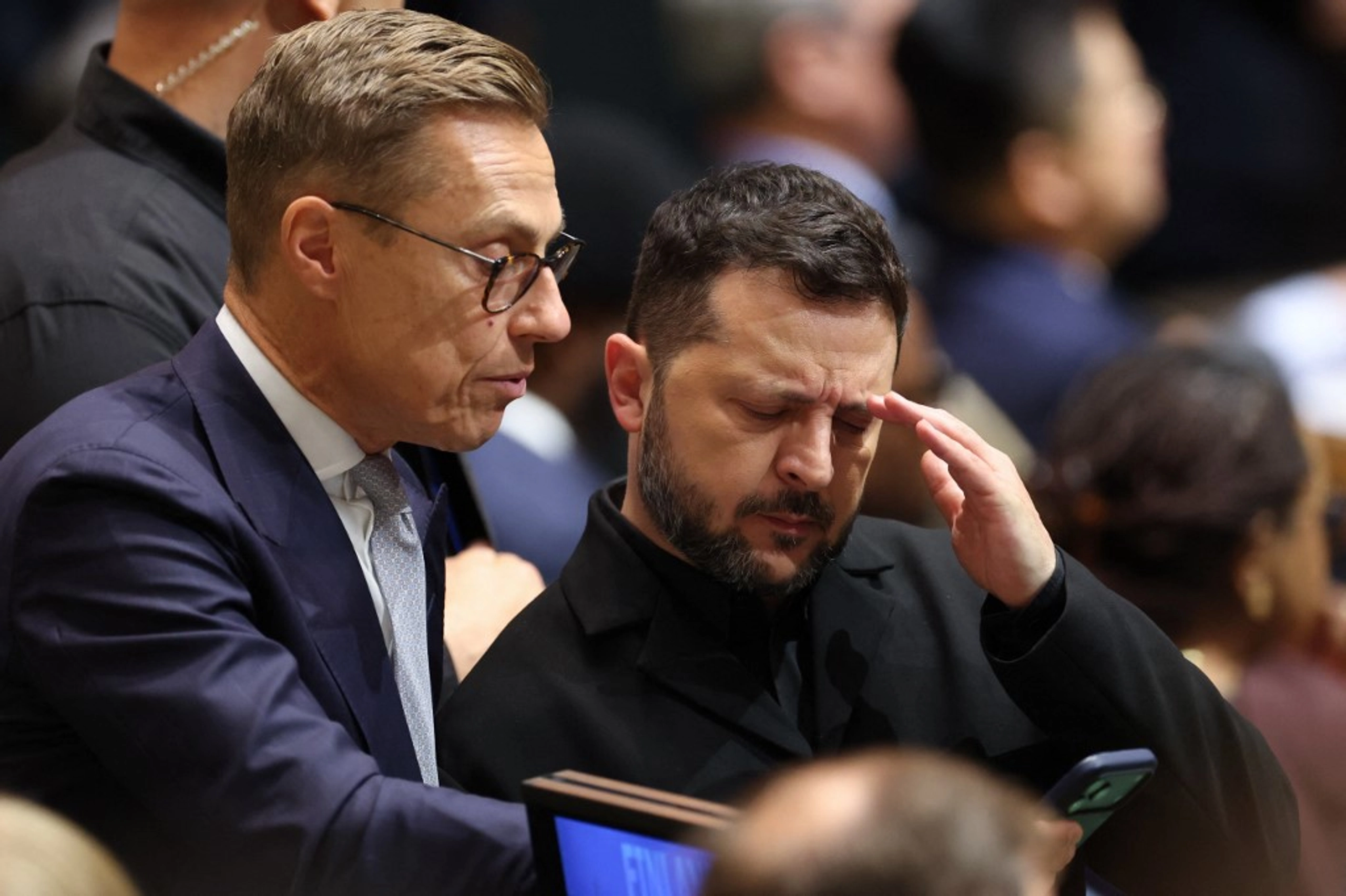 Finnish President Alexander Stubb and Ukrainian President Volodymyr Zelensky meeting in New York