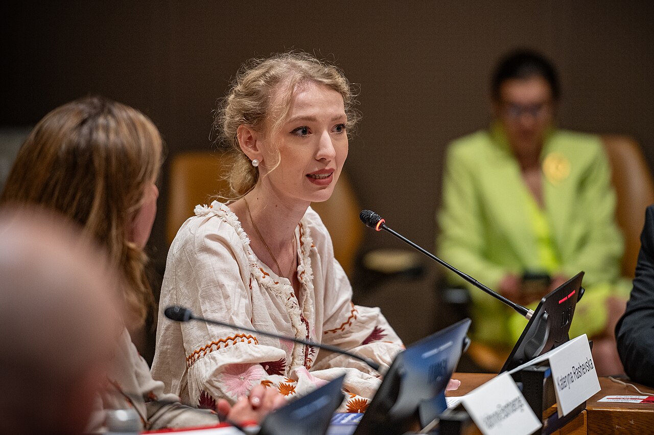 Human rights lawyer Kateryna Rashevska speaks at the UN General Assembly on accountability for the deportation of Ukrainian children