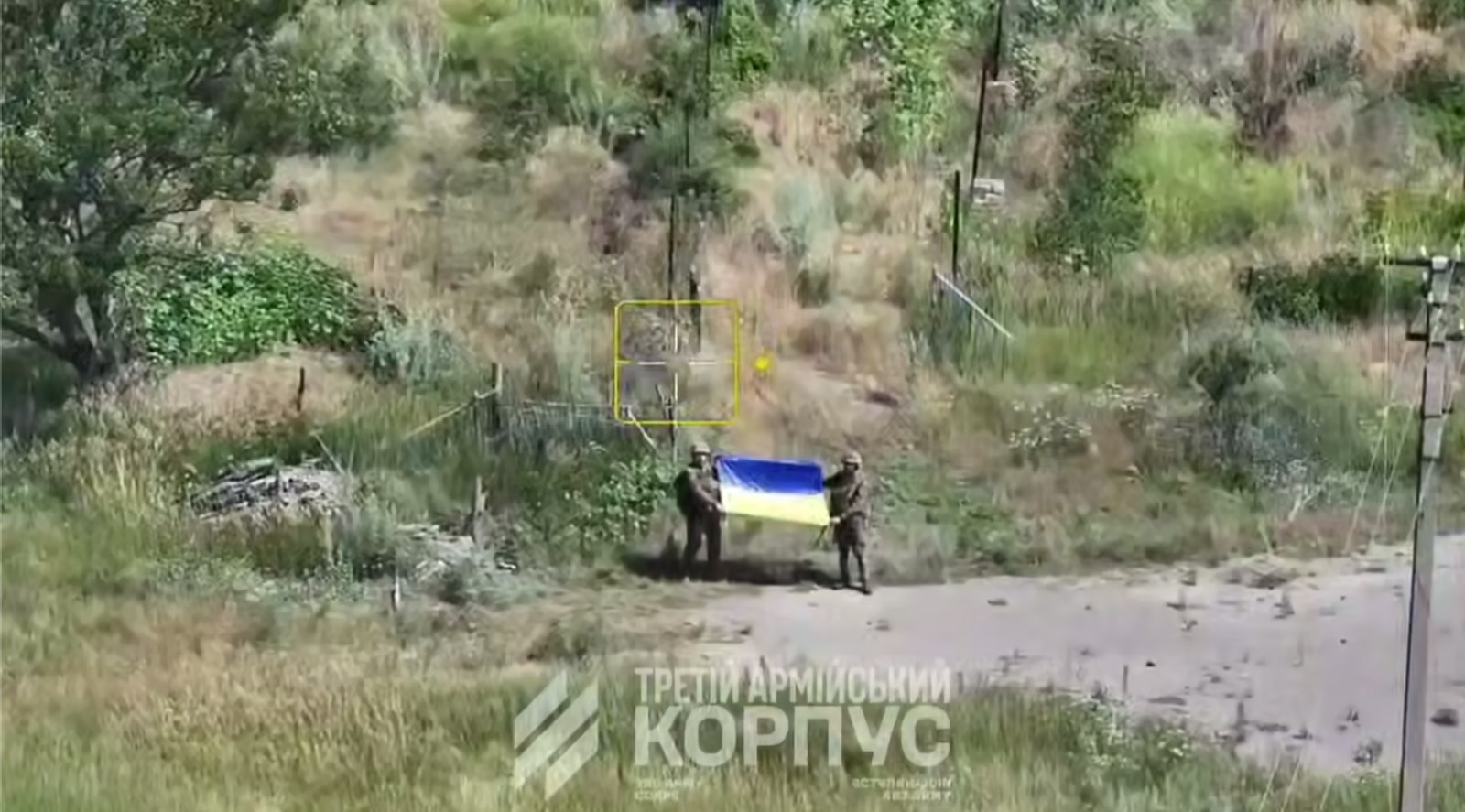 A Ukrainian flag at a position near the liberated settlements — a 3rd Army Corps frame