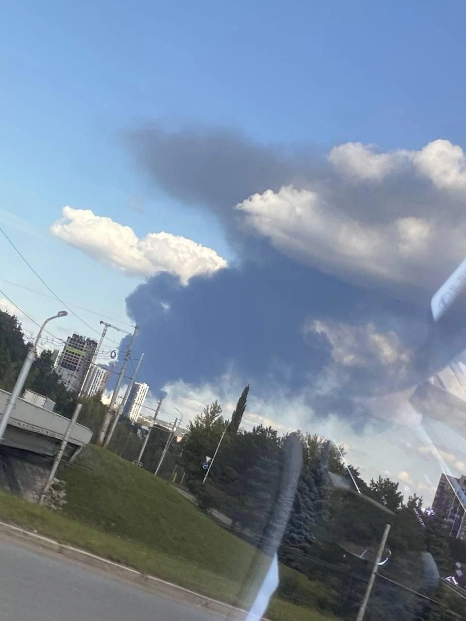 Smoke rising from a fire at the oil refinery in Ufa