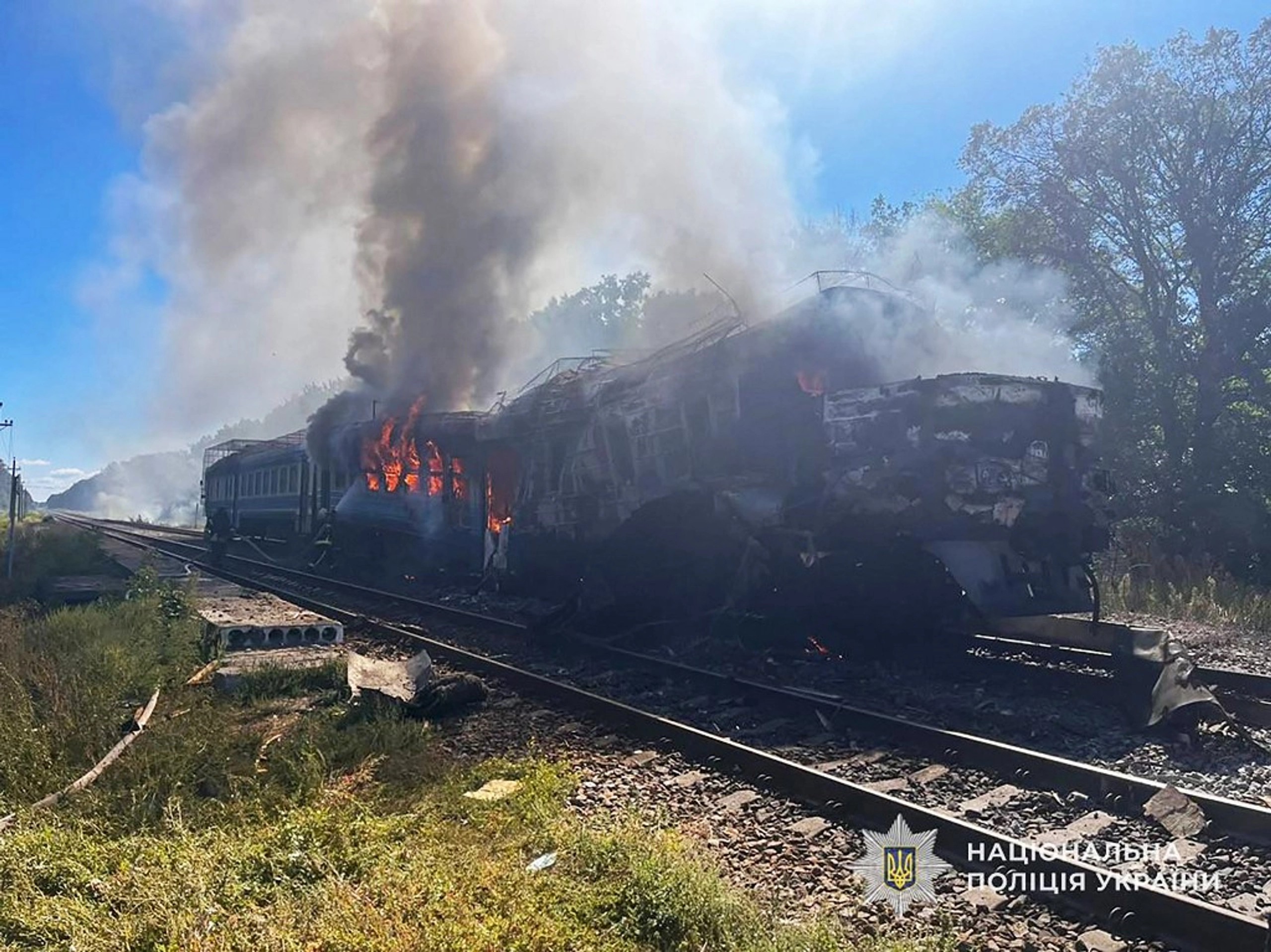 A locomotive damaged by a Russian strike on railway infrastructure in Volyn Oblast
