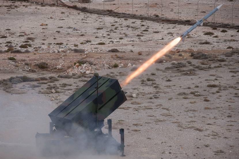 Illustrative photo: a missile fired from a NASAMS launcher during an exercise