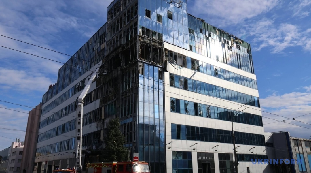 An office building in Kyiv damaged in the attack, September 25, 2026