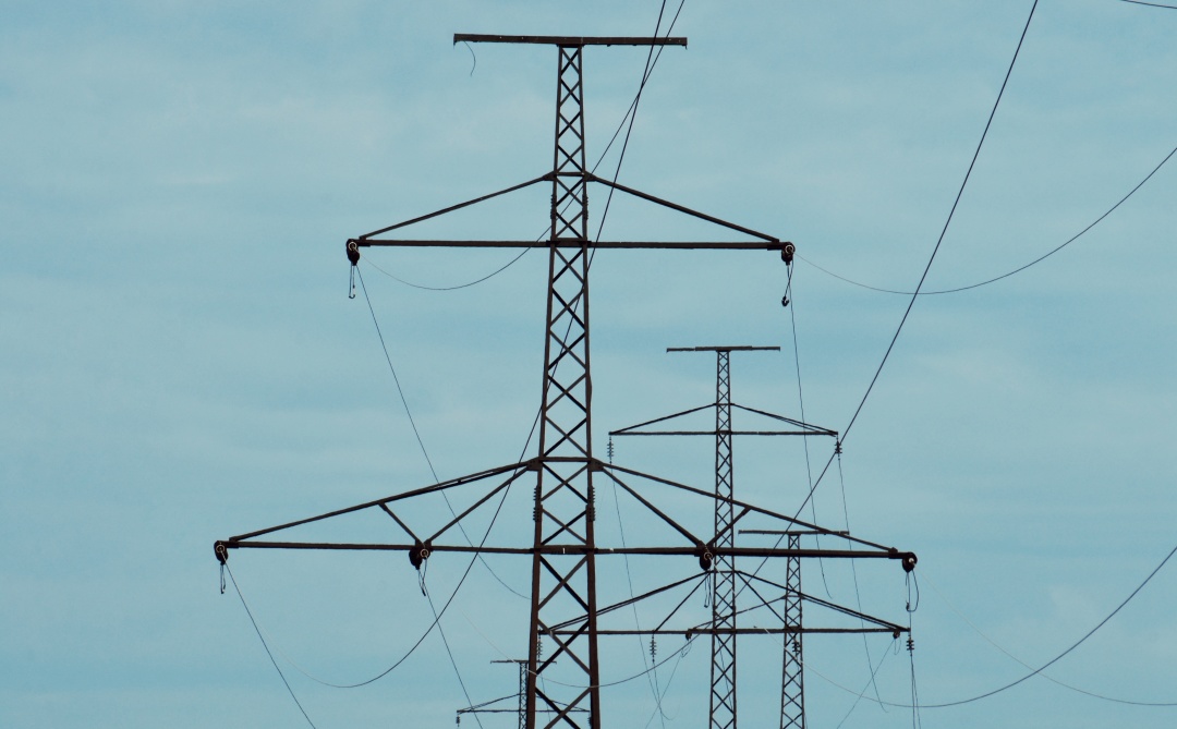 Power transmission line against the sky