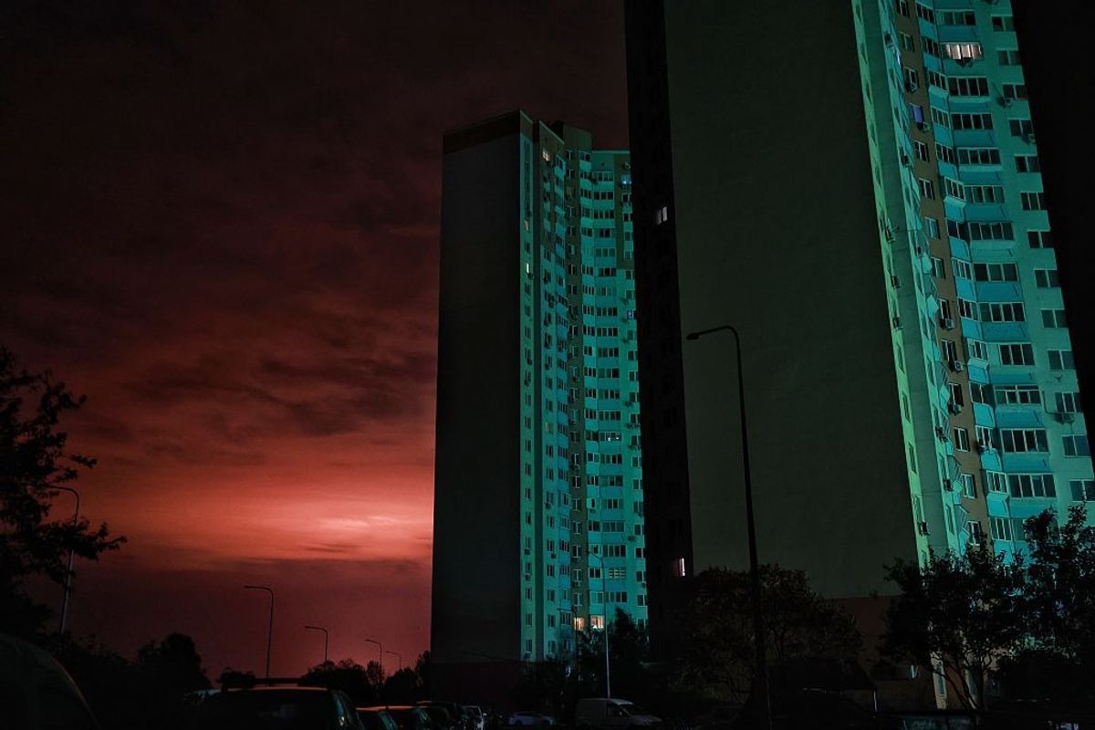Kyiv in darkness during a blackout caused by attacks on energy infrastructure, 11 October