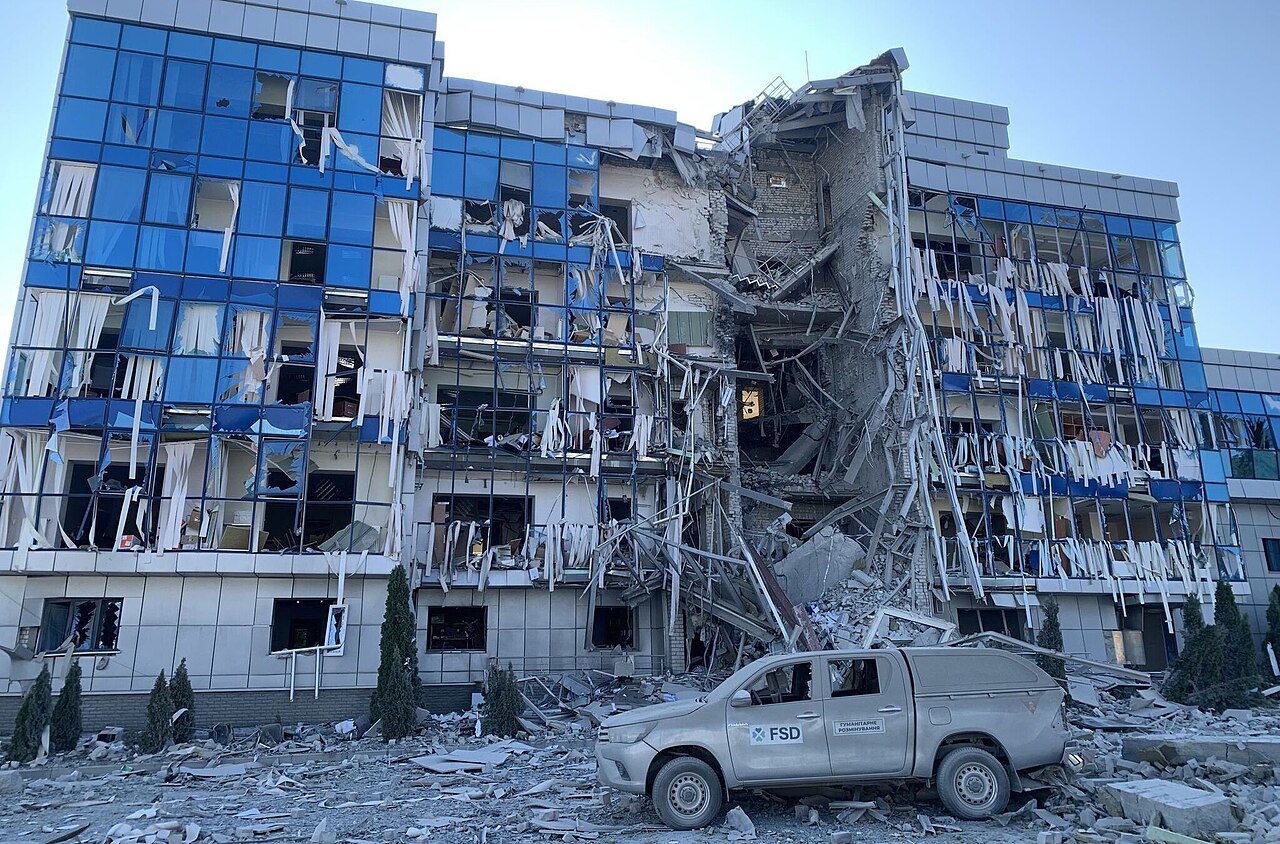 Missile debris amid destruction after a strike in Kharkiv region, archive illustrative photo