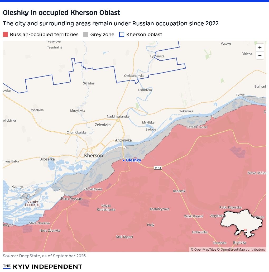 Map: Oleshky in the occupied part of Kherson region