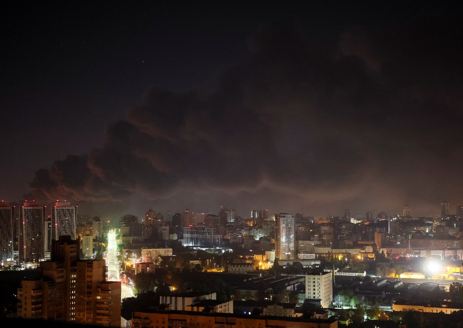 Smoke over Kyiv after the overnight attack on 7 October